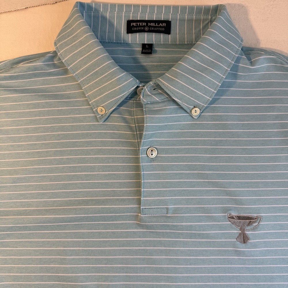 Peter Millar Men's L Crown Crafted Performance Golf Polo Shirt Striped Bl Preppy